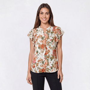 Womens Cure Flutter Sleeve Floral Pintuck Pleat Blouse